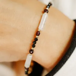 Spinel, Granat, Kryształ Górski - srebrna pozłacana bransoletka na ochronę, bogactwo, koncentrację - Wewnętrzna Ochrona