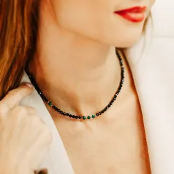 Spinel, Malachit - srebrny pozłacany naszyjnik na ochronę, bogactwo, koncentrację - Wewnętrzna Ochrona