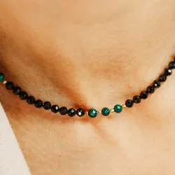 Spinel, Malachit - srebrny pozłacany naszyjnik na ochronę, bogactwo, koncentrację - Wewnętrzna Ochrona