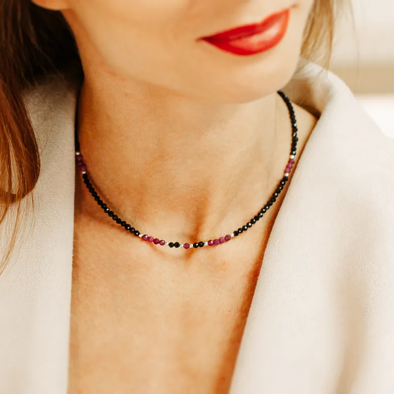 Rubin, Spinel - srebrny naszyjnik na ochronę, miłość, koncentrację - Pocałunek Miłości