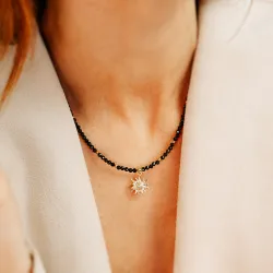 Spinel, Hematyt - srebrny pozłacany naszyjnik na ochronę, bogactwo, koncentrację - Wewnętrzna Ochrona