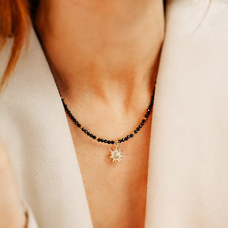 Spinel - srebrny pozłacany naszyjnik na ochronę, bogactwo, koncentrację - Energia Sukcesu