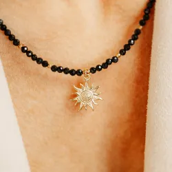 Spinel - srebrny pozłacany naszyjnik na ochronę, bogactwo, koncentrację - Energia Sukcesu