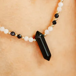 Onyks, Kamień Księżycowy, Noc Kairu, - srebrny pozłacany naszyjnik na ochronę, harmonię, intuicję - Magiczna Noc