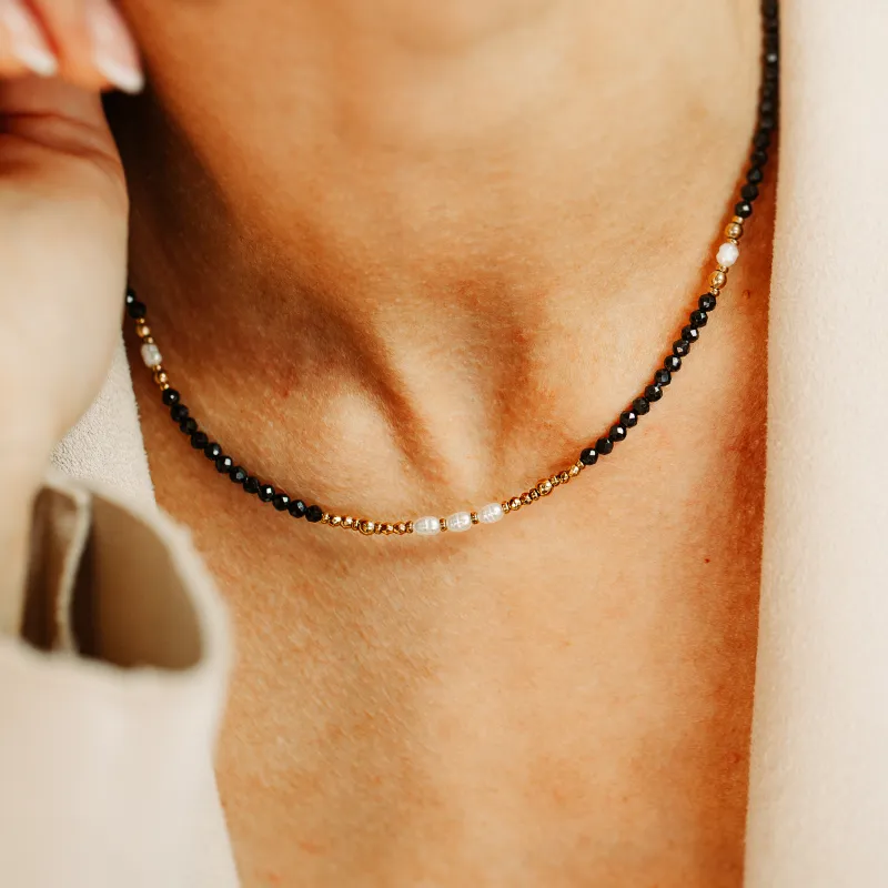 Spinel, Perła - srebrny pozłacany naszyjnik na ochronę, bogactwo, koncentrację - Skarby Oceanu