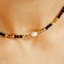 Spinel, Perła - srebrny pozłacany naszyjnik na ochronę, bogactwo, koncentrację - Skarby Oceanu