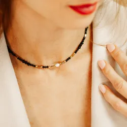 Spinel, Perła - srebrny pozłacany naszyjnik na ochronę, bogactwo, koncentrację - Skarby Oceanu