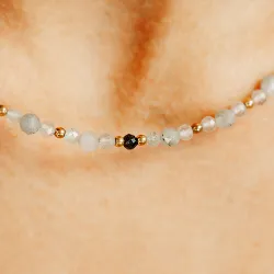 Labradoryt, Onyks, Turmalin - srebrny pozłacany naszyjnik na ochronę, siłę, intuicję - Wewnętrzna Ochrona