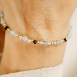 Labradoryt, Onyks, Turmalin - srebrna pozłacana bransoletka na ochronę, siłę, intuicję - Duchowe Przebudzenie