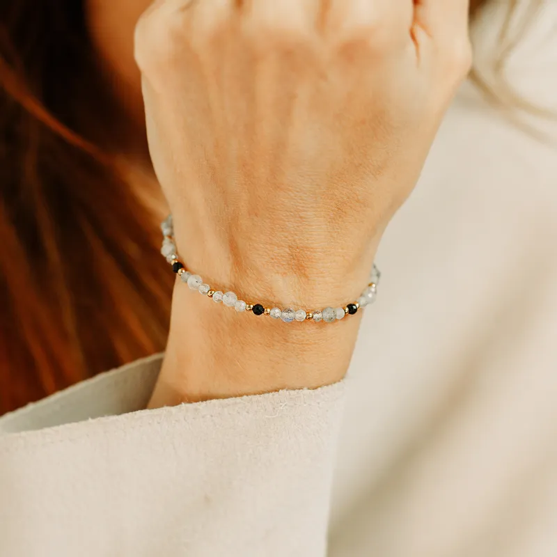 Labradoryt, Onyks, Turmalin - srebrna pozłacana bransoletka na ochronę, siłę, intuicję - Duchowe Przebudzenie