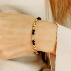 Onyks, Cytryn, Hematyt - srebrna pozłacana bransoletka na sukces, szczęście, bogactwo - Symfonia Bogactwa