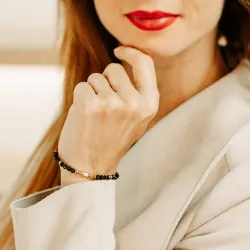 Perła, Turmalin, Hematyt - srebrna pozłacana bransoletka na zdrowie, odwagę, harmonię - Skarby Oceanu