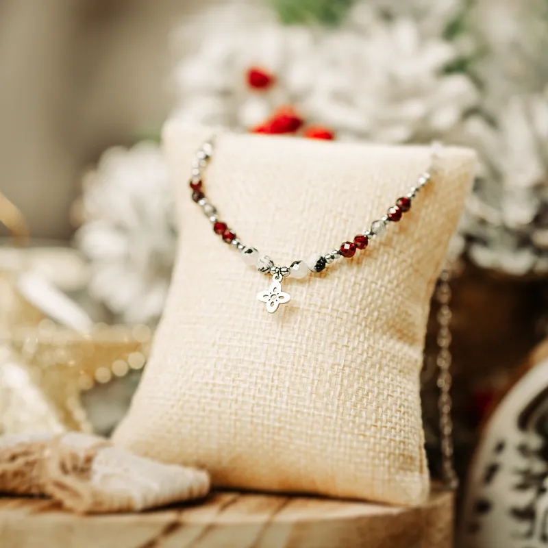 Granat, Kamień Księżycowy, Hematyt - naszyjnik na zdrowie, miłość, kreatywność - Stella