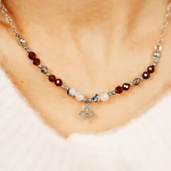 Granat, Kamień Księżycowy, Hematyt - naszyjnik na zdrowie, miłość, kreatywność - Stella