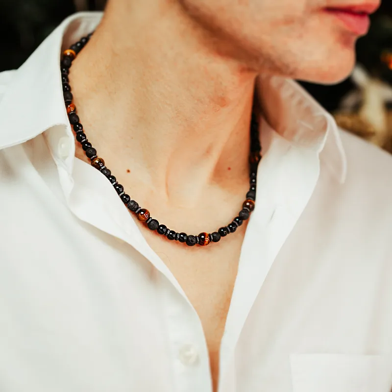 Turmalin Tygrysie Oko, Lawa Wulkaniczna - srebro naszyjnik na ochronę, bogactwo, uzdrowienie - Jego styl