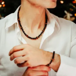 Turmalin Tygrysie Oko, Lawa Wulkaniczna - srebro naszyjnik na ochronę, bogactwo, uzdrowienie - Jego styl