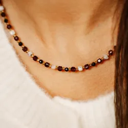 Granat, Onyks, Kamień księżycowy - srebrny pozłacany naszyjnik na zdrowie, miłość, kreatywność - Pocałunek Miłości