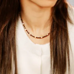 Granat, Onyks, Kamień księżycowy - srebrny pozłacany naszyjnik na zdrowie, miłość, kreatywność - Pocałunek Miłości