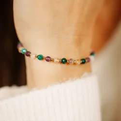 Cytryn, Malachit, Ametyst - srebrna pozłacana bransoletka na koncentrację, miłość, bogactwo - Symfonia Bogactwa