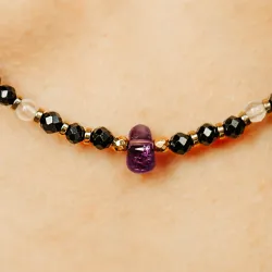 Ametyst, Kryształ Górski, Turmalin - srebro pozłacane naszyjnik na intuicję, sukces, uzdrawianie - Lumina