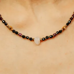 Kwarc Różowy, Rubin, Granat - srebro pozłacane naszyjnik na miłość, harmonię, szczęście - Lumina