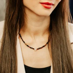 Kwarc Różowy, Rubin, Granat - srebro pozłacane naszyjnik na miłość, harmonię, szczęście - Lumina