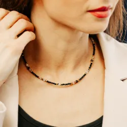 Turmalin, Kwarc Dymny, Kamień Księżycowy - srebro pozłacane naszyjnik na ochronę, bogactwo, uzdrowienie - Koziorożec