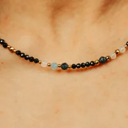 Szafir, Kamień Księżycowy, Akwamaryn - srebro pozłacane naszyjnik na zdrowie, miłość, intuicję - Ryby