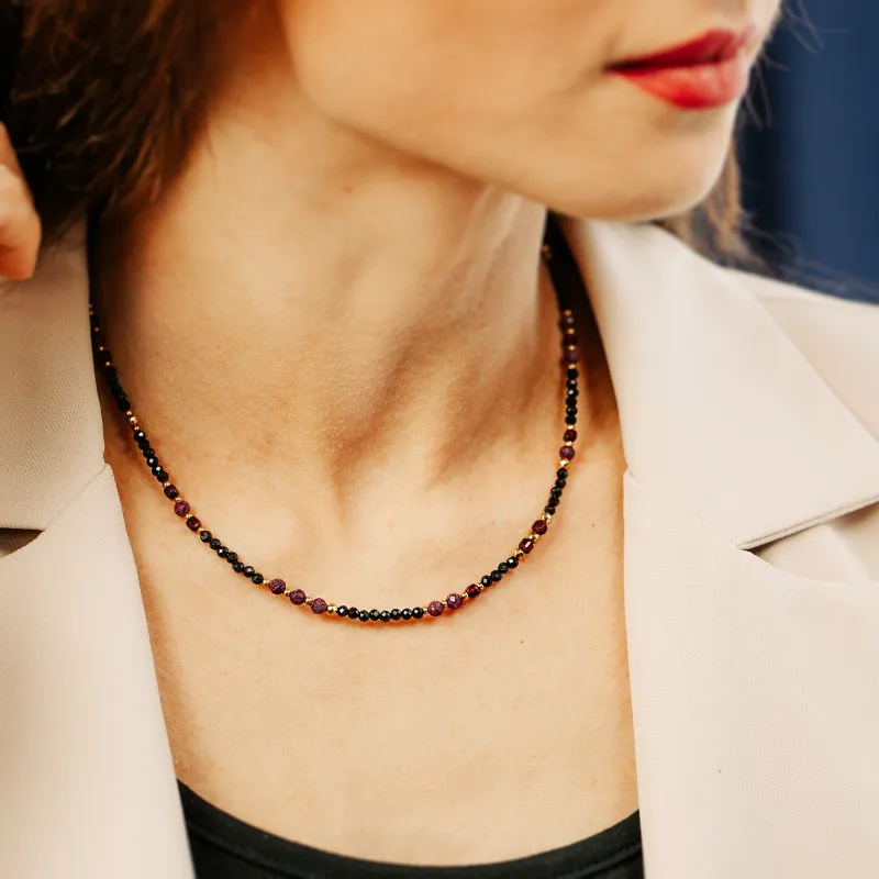 Rubin, Granat, Turmalin - srebro pozłacane naszyjnik na radość, miłość, szczęście - Baran