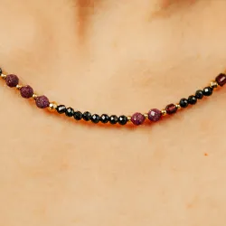 Rubin, Granat, Turmalin - srebro pozłacane naszyjnik na radość, miłość, szczęście - Baran