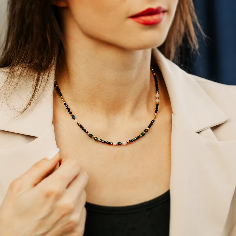 Agat, Kwarc Różowy, Szafir - srebro pozłacane naszyjnik na koncentrację, siłę, harmonię - Byk