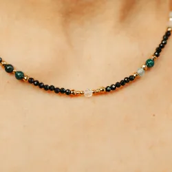 Akwamaryn, Kryształ Górski, Agat - srebro pozłacane naszyjnik na zdrowie, odwage, harmonię - Bliźnięta