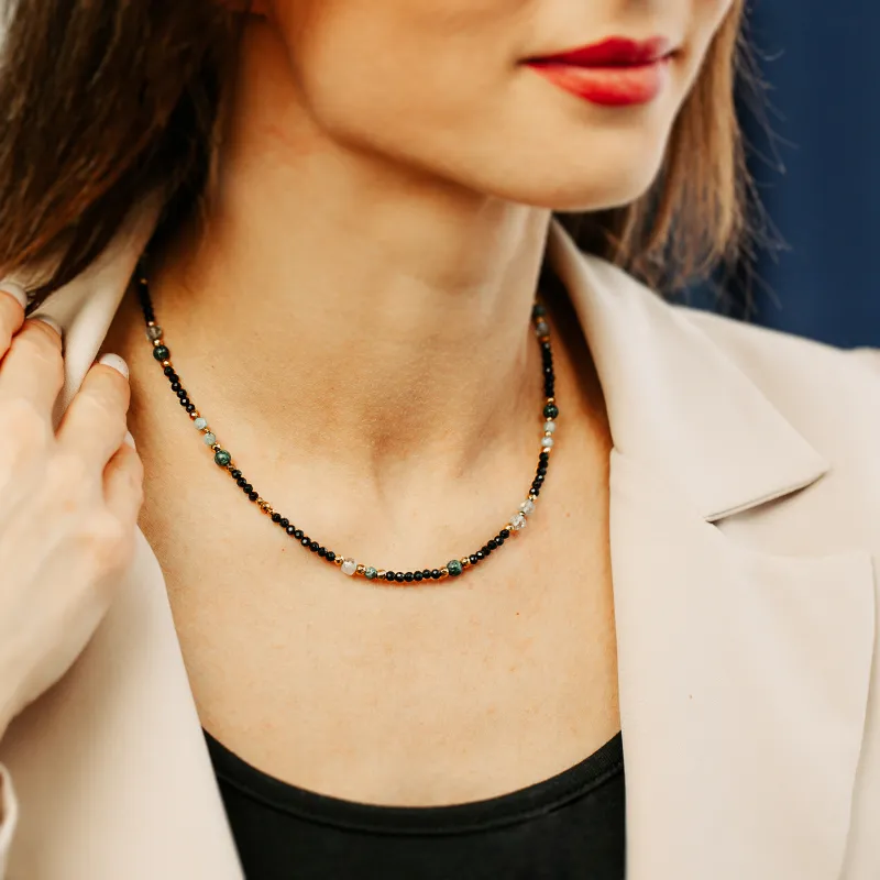 Szmaragd, Kamień Księżycowy, Jaspis - srebro pozłacane naszyjnik na miłość, spokój, ochronę - Rak