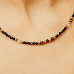 Rubin, Granat, Kryształ Górski - srebro pozłacane naszyjnik na radość, miłość, szczęście - Lew