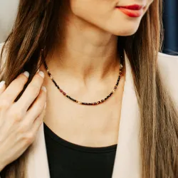 Rubin, Granat, Kryształ Górski - srebro pozłacane naszyjnik na radość, miłość, szczęście - Lew