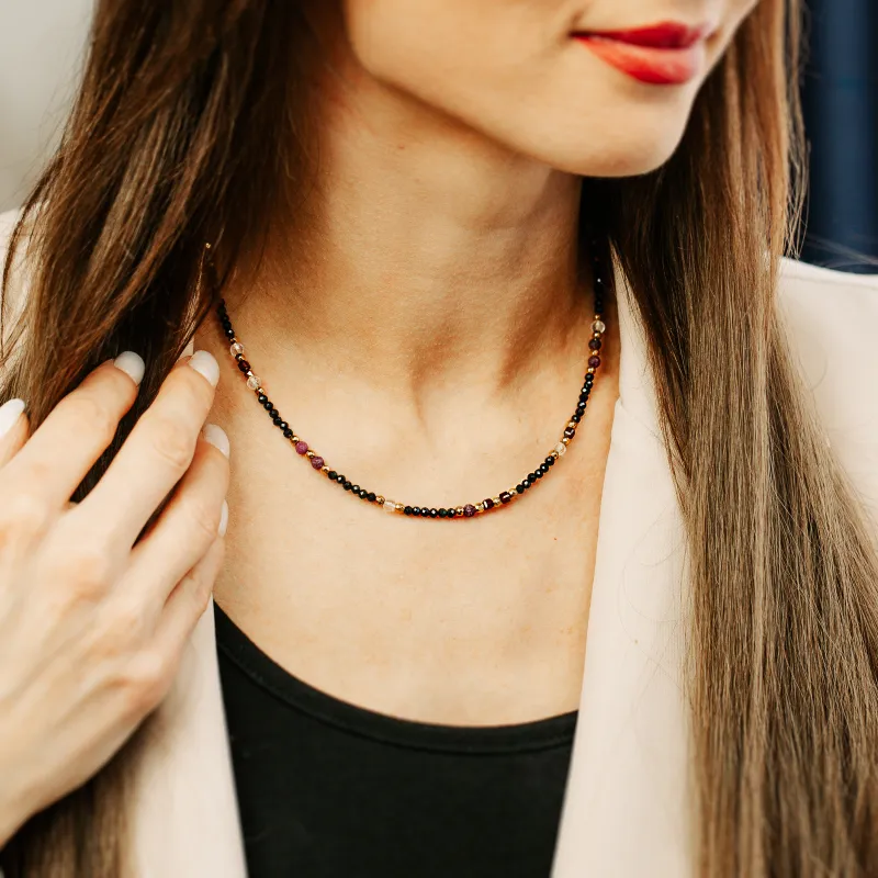 Rubin, Granat, Kryształ Górski - srebro pozłacane naszyjnik na radość, miłość, szczęście - Lew