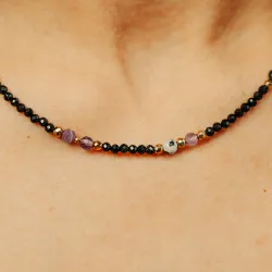 Ametyst, Jaspis, Szafir - srebro pozłacane naszyjnik na koncentrację, miłość, sukces - Panna