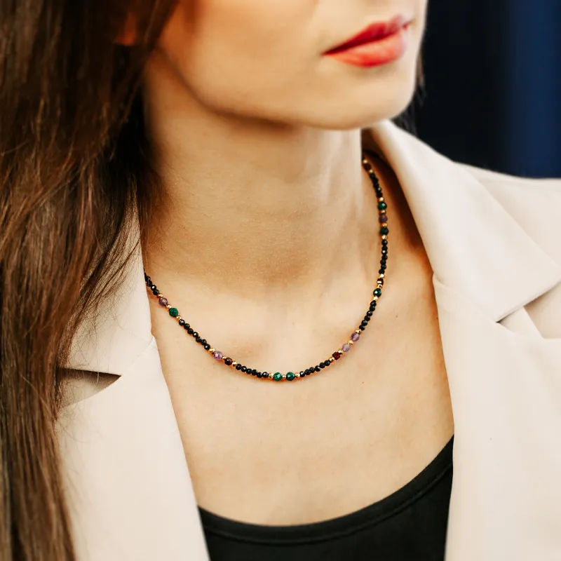 Ametyst, Granat, Malachit - srebro pozłacane naszyjnik na koncentrację, miłość, sukces - Skorpion