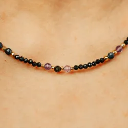 Ametyst, Obsydian, Szafir - srebro pozłacane naszyjnik na koncentrację, miłość, sukces - Strzelec