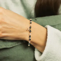 Agat, Kwarc Różowy, Szafir - srebrna pozłacana bransoletka na koncentrację, siłę, harmonię - Byk