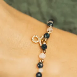 Agat, Kwarc Różowy, Szafir - srebrna pozłacana bransoletka na koncentrację, siłę, harmonię - Byk