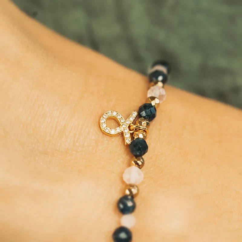 Agat, Kwarc Różowy, Szafir - srebrna pozłacana bransoletka na koncentrację, siłę, harmonię - Byk