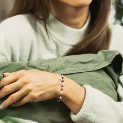 Agat, Kwarc Różowy, Szafir - srebrna bransoletka na koncentrację, siłę, harmonię - Byk