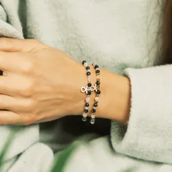 Agat, Kwarc Różowy, Szafir - srebrna bransoletka na koncentrację, siłę, harmonię - Byk