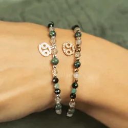 Szmaragd, Kamień Księżycowy, Jaspis - srebrna pozłacana bransoletka na miłość, spokój, ochronę - Rak