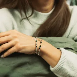 Szmaragd, Kamień Księżycowy, Jaspis - srebrna pozłacana bransoletka na miłość, spokój, ochronę - Rak