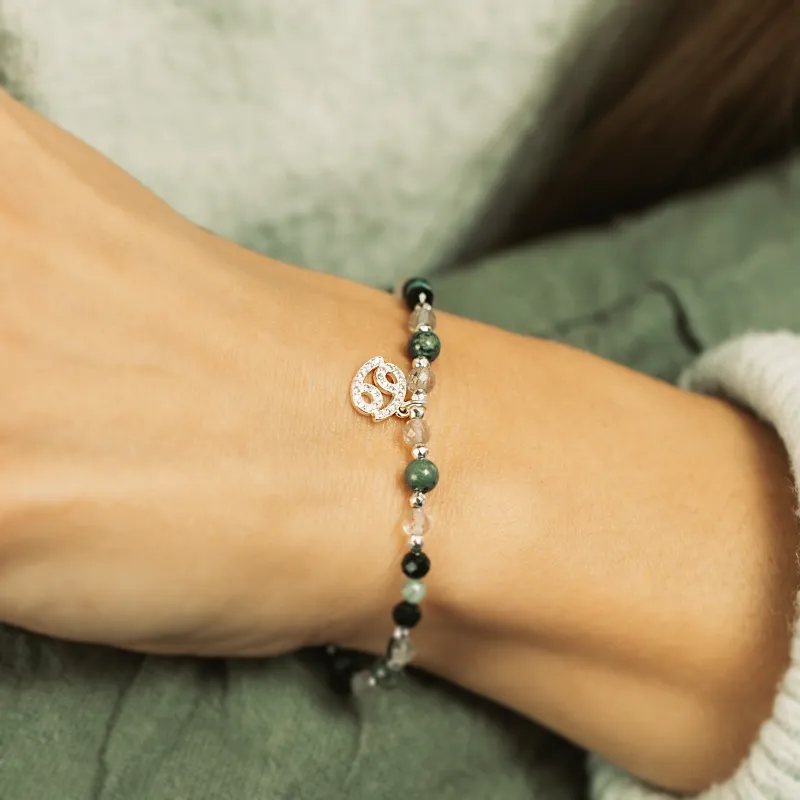 Szmaragd, Kamień Księżycowy, Jaspis - srebrna bransoletka na miłość, spokój, ochronę - Rak