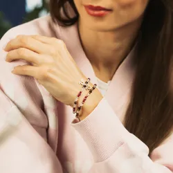 Rubin, Granat, Kryształ Górski - srebrna bransoletka na radość, miłość, szczęście - Lew