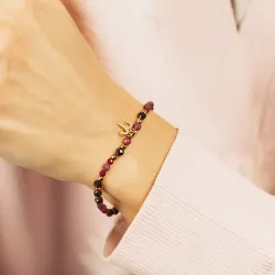 Rubin, Granat, Turmalin - srebrna pozłacana bransoletka na radość, miłość, szczęście - Baran