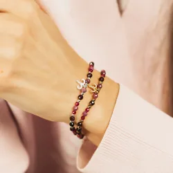 Rubin, Granat, Turmalin - srebrna pozłacana bransoletka na radość, miłość, szczęście - Baran
